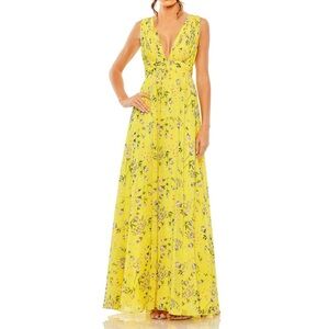 Mac Duggal Yellow Floral Maxi Dress